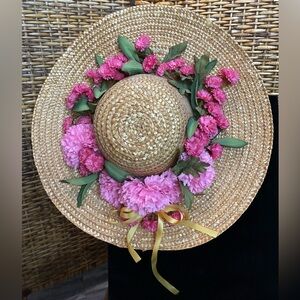 Silk- Pink Carnation Spring Floral / Garden Hat Decor - (Wall or Door Hanging)